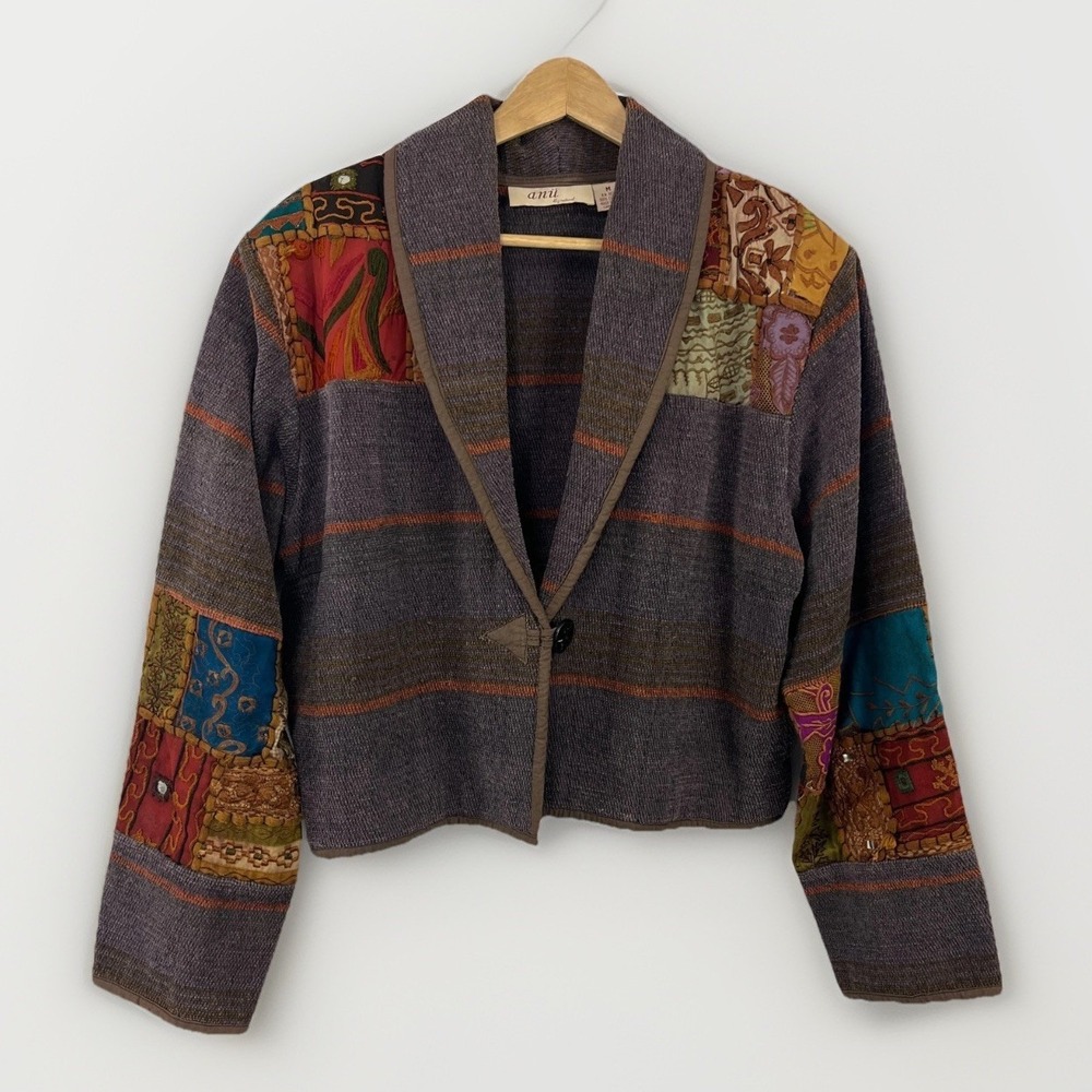 Vintage Anu By Natural Tapestry‎ Crop Jacket Embroidered Size M Boho Artsy